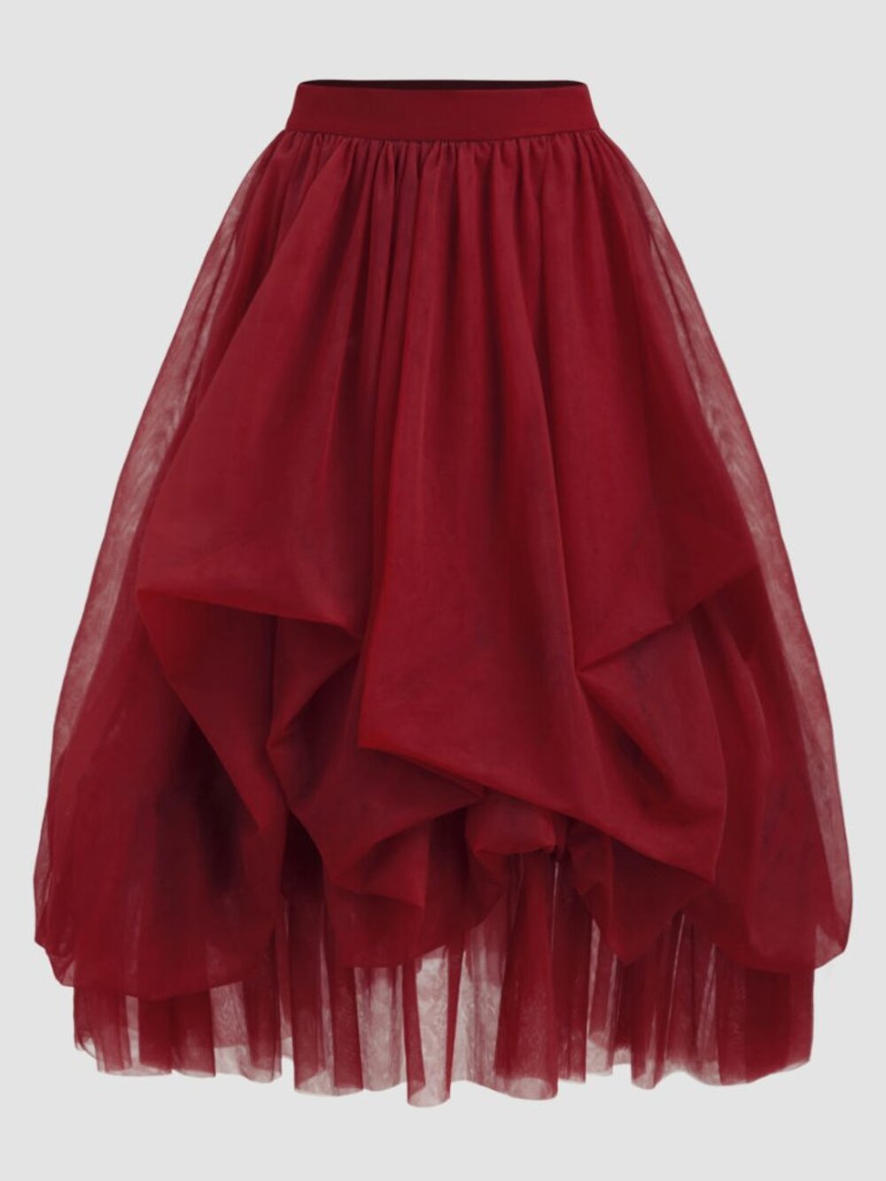 NWT Cider Voluminous Mesh Mid Rise Ruffle Tulle Maxi Skirt in Wine Size L